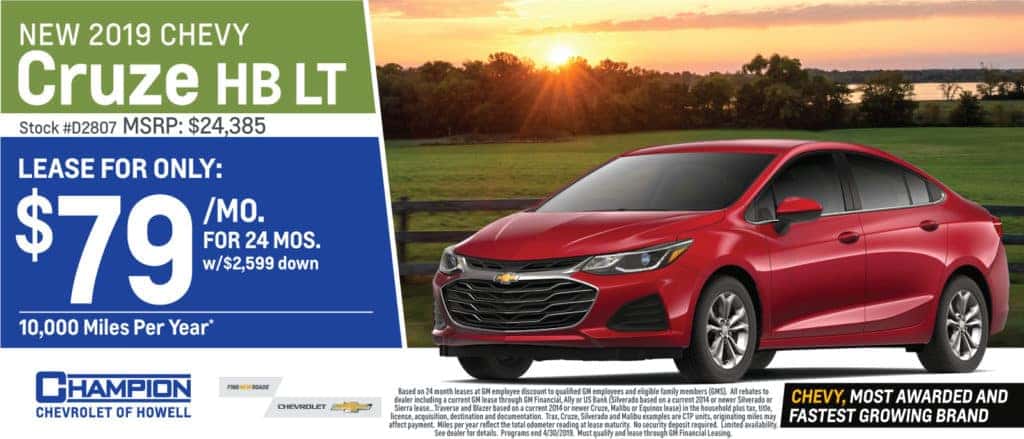 Chevy Cruze Lease >> New Inventory Specials L Champion Chevrolet L Howell Chevy Cruze Lease >> New Inventory Specials L Champion Chevrolet L Howell