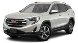 A silver 2021 GMC Terrain is angled left.