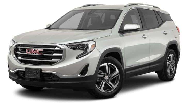 A silver 2021 GMC Terrain is angled left.