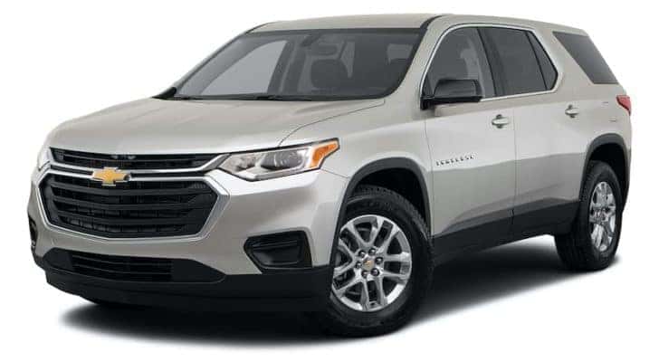 A silver 2021 Chevy Traverse is angled left.