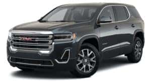 A black 2021 GMC Acadia is angled left.