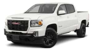 A white 2021 GMC Canyon is angled left.