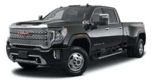 A black 2021 GMC Sierra 3500 HD Denali is angled left.