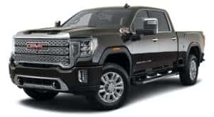 A black 2021 GMC Sierra 2500 HD Denali is angled left.