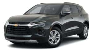 A black 2021 Chevy Blazer is angled left.