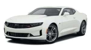 A white 2021 Chevy Camaro 1LT RS is angled left.