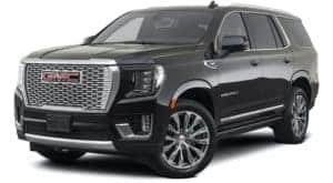 A black 2021 GMC Yukon SLE is angled left.