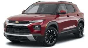 A red 2021 Chevy Trailblazer LT is angled left.