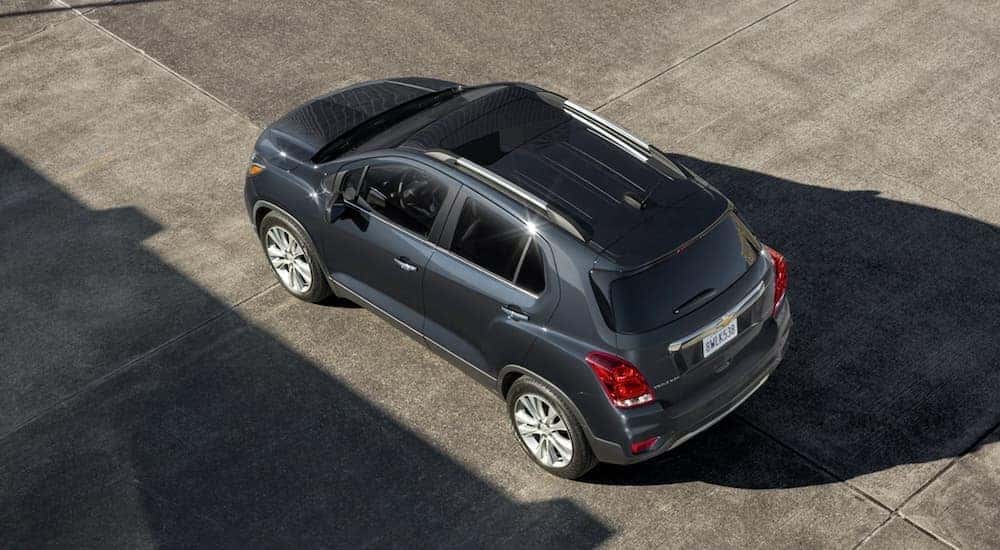 A grey 2020 Chevy Trax is shown from above after leaving a used Chevy dealer.