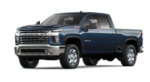 A blue 2022 Chevy Silverado 2500HD is shown angled left.