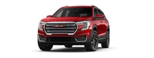 A red 2022 GMC Terrain is shown from the front.