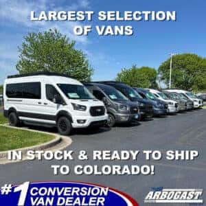 Row of Conversion Vans in Stock & Ready for Delivery to Colorado