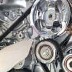 Closeup of a drive belt and pulley