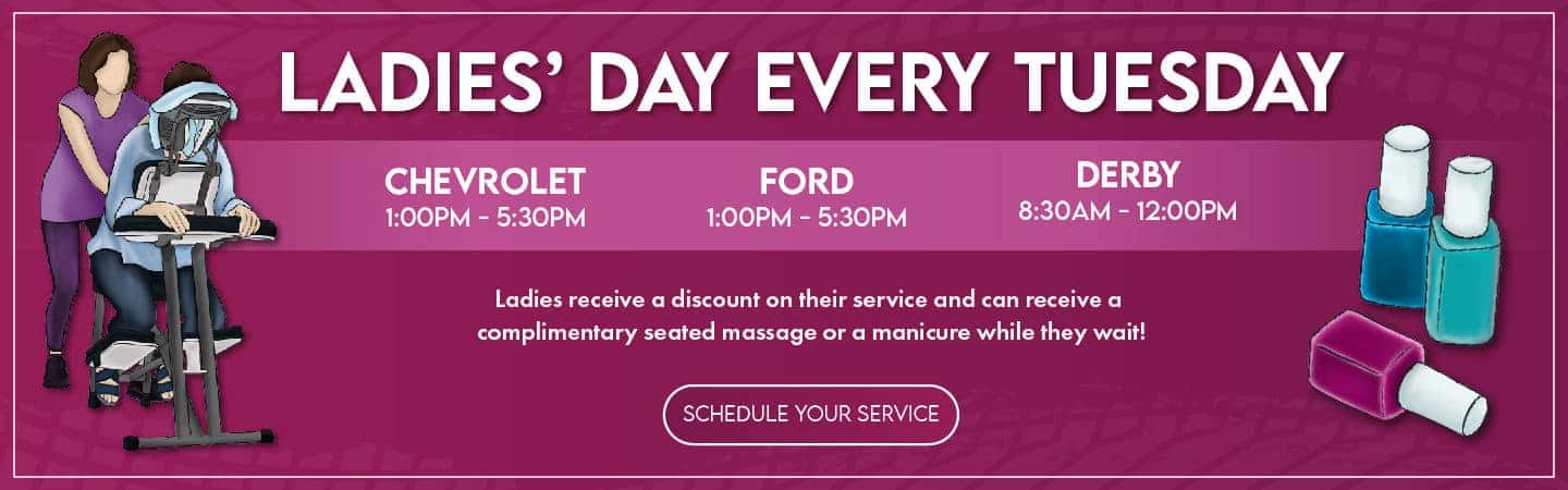 Ladies Day, Don Hattan, Derby, Ford, Chevrolet, Manicure, Massage, Service