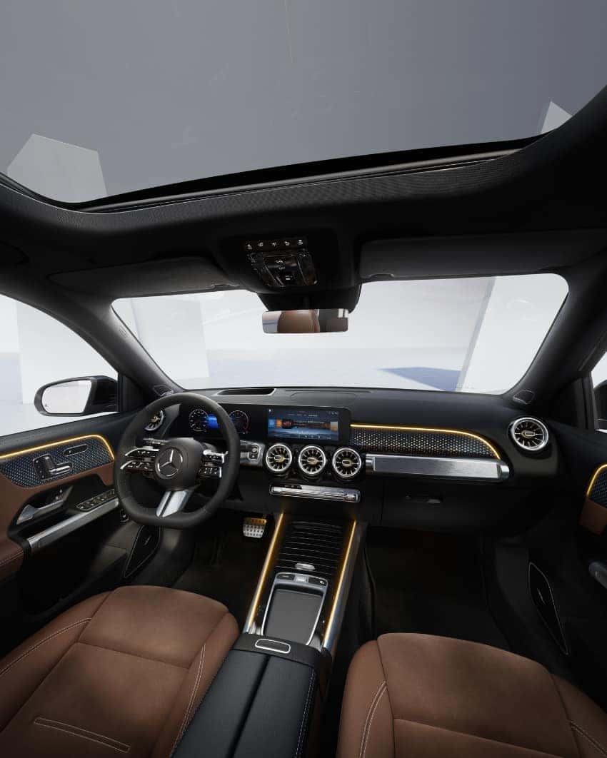 2026 GLB SUV panoramic sunroof flooding cabin with natural light