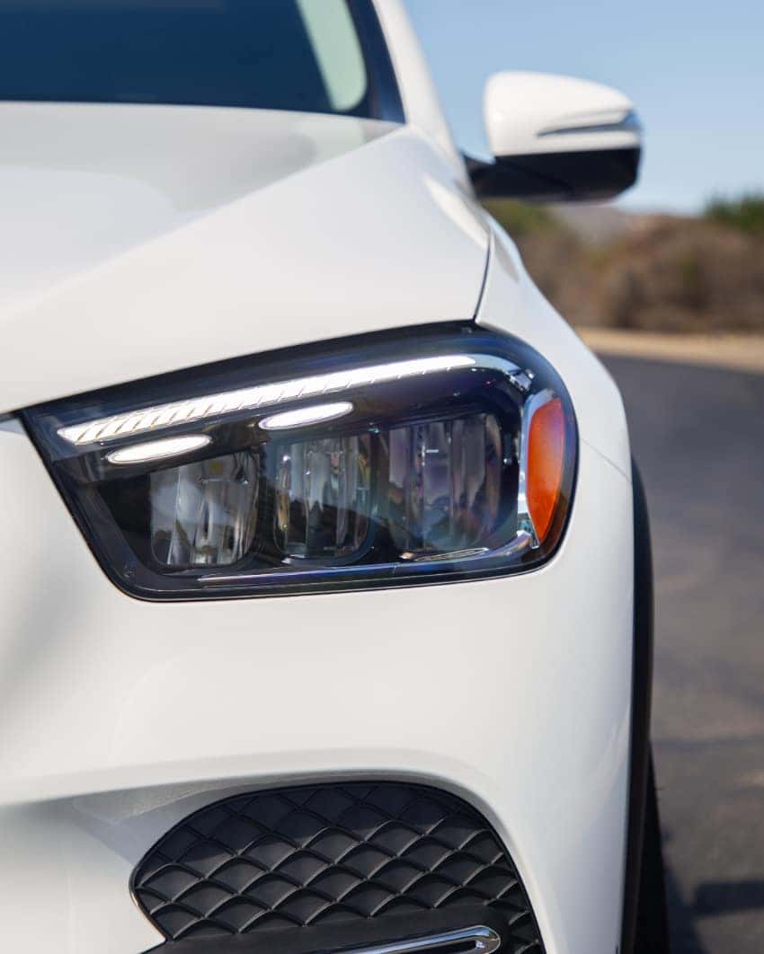 2026 GLE 450e SUV available AMG Line styling with star-pattern grille and MultiBeam LED headlights