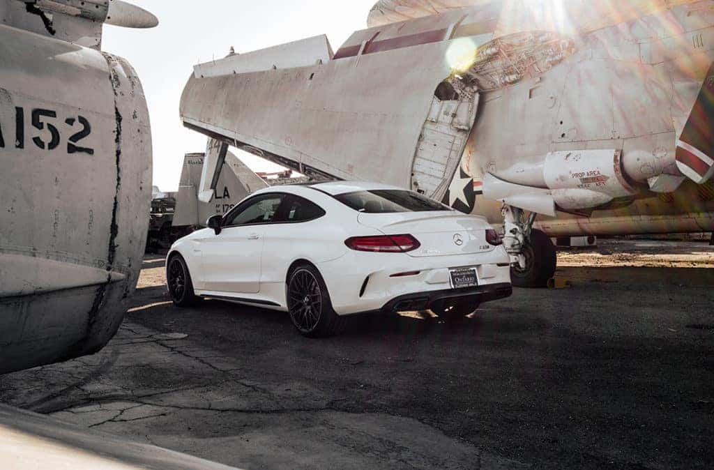 White Mercedes-AMG C 63 S Coupe at Yanks Air Museum Boneyard