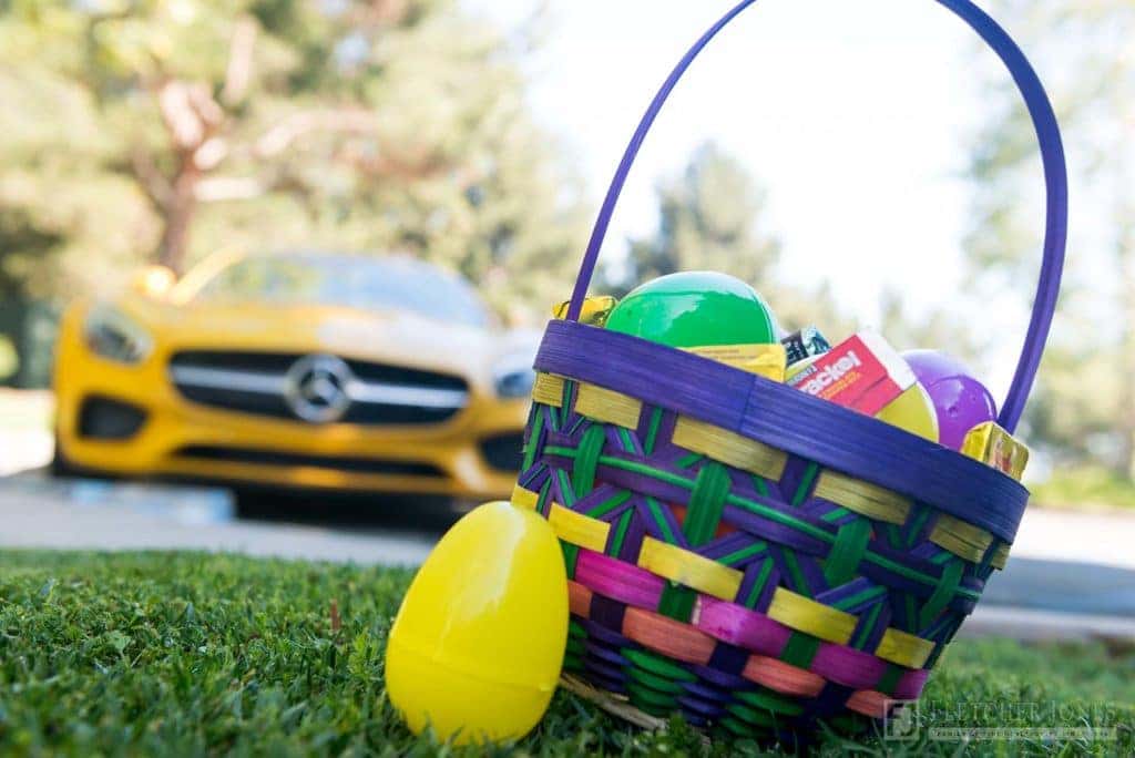 Yellow Mercedes-Benz and Easter Basket