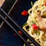 Chicken stir fry with red peppers onion and green beans