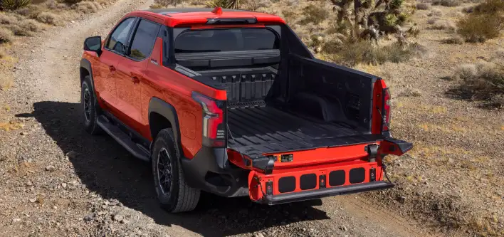 Chevrolet Silverado EV eTrunk power outlet and utility storage