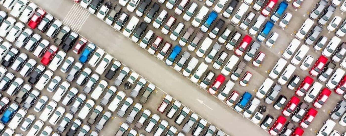A full lot at a used car dealership.