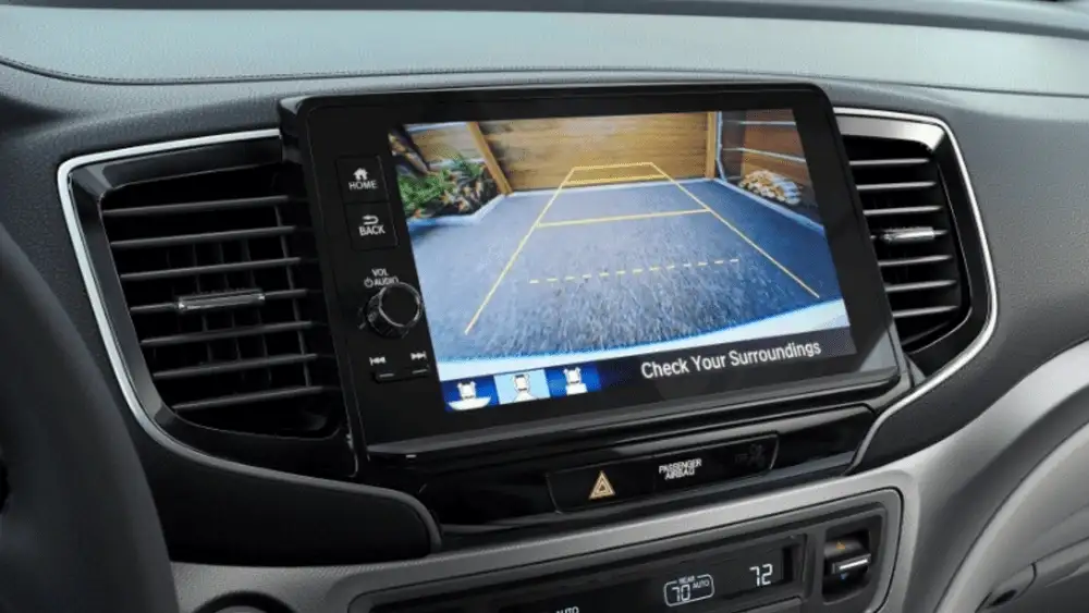 2026 Honda Ridgeline near Smithtown, NY backup camera view on the touchscreen with parking guidelines on screen
