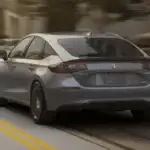 2026 Honda Civic Hatchback near Smithtown, NY driving through the city, showing a sleek hatchback built for efficient daily commutes.