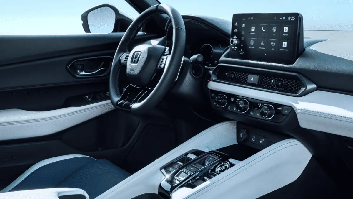 2026 Honda Prelude Hybrid near Smithtown, NY front cabin view with steering wheel, touchscreen infotainment, and center console