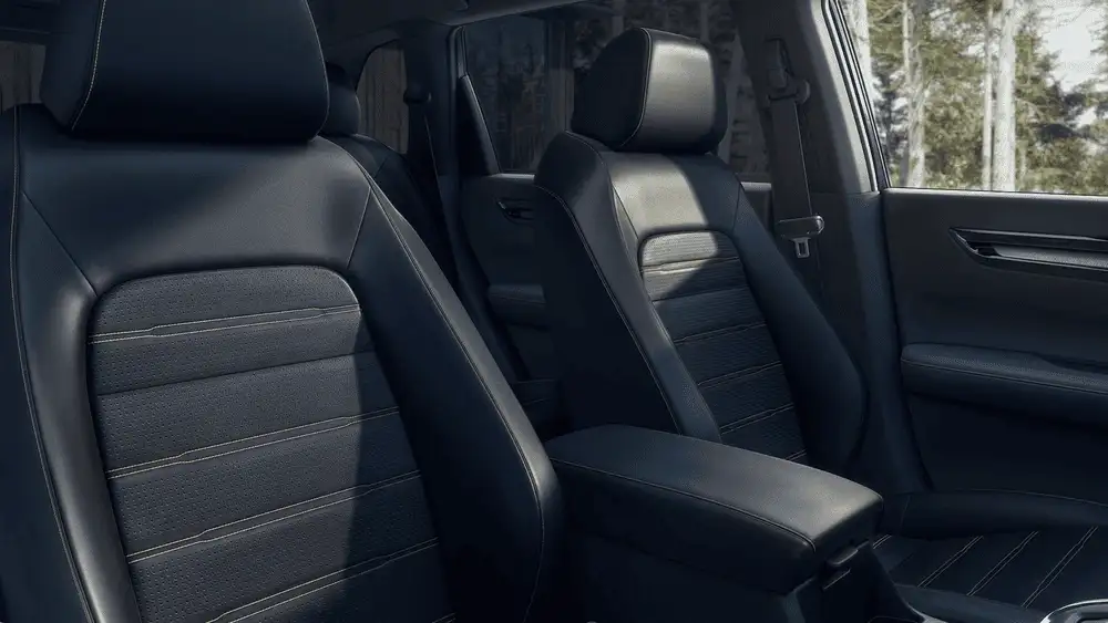 2026 Honda CR-V Hybrid black leather front and rear seats with contrast stitching near Commack NY