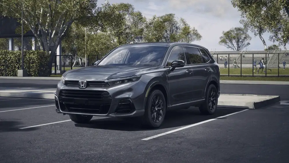 Gray 2026 Honda CR-V e:FCEV hydrogen SUV parked near a park, showing what's new near Commack NY
