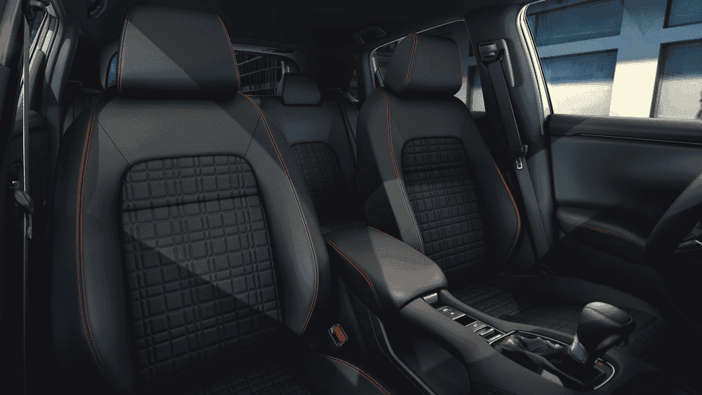 2026 Honda HR-V black front seats with orange contrast stitching and quilted upholstery near Hauppauge NY