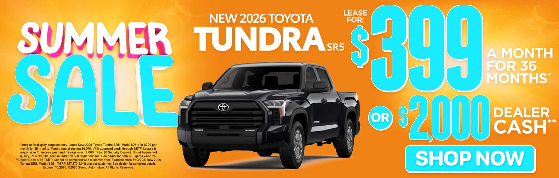 NEW 2026 TOYOTA TUNDRA SR5 "$399/mo for 36 months* OR $2,000 Dealer Cash**"