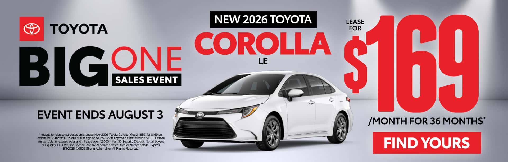 NEW 2026 TOYOTA COROLLA LE "$169/mo for 36 months* "