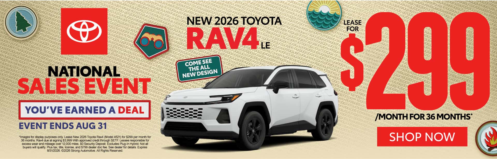 "NEW 2026 TOYOTA RAV4 LE COME SEE THE ALL NEW DESIGN" "$299/mo for 36 months* "