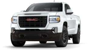 A white 2021 GMC Canyon is angled left.