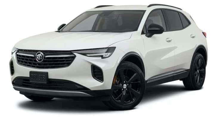 A white 2021 Buick Envision Essence is angled left.