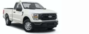 A white 2021 Ford F-150 is angled right.