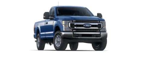 A blue 2022 Ford F-250 is angled right.