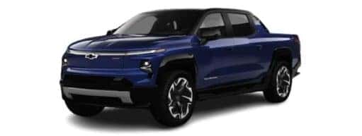 A blue 2024 Chevy Silverado EV is angled left.