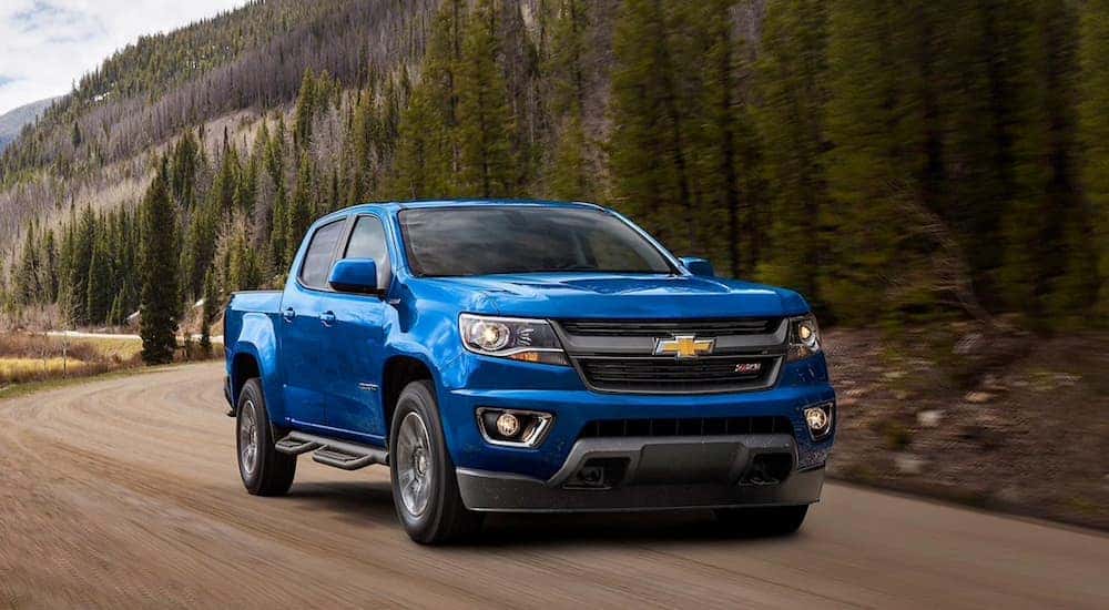 A blue 2020 Chevy Colorado Z71 is shown after viewing certified pre-owned vehicles.