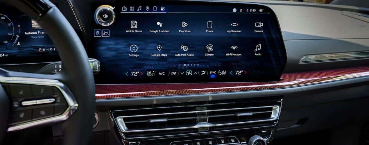 A close up of the infotainment screen on a 2024 Chevy Traverse Z71 is shown.