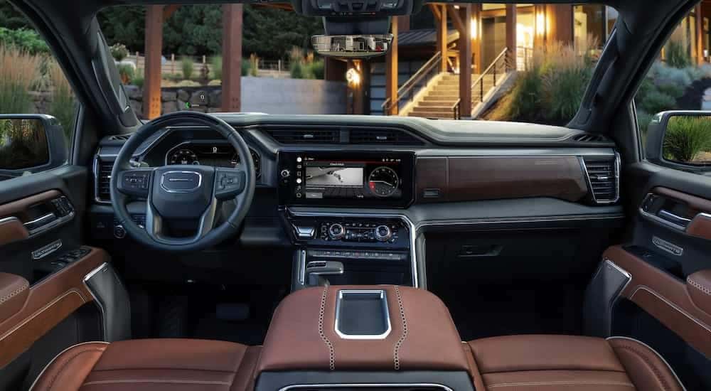 The brown interior of a 2022 GMC Sierra 1500 Denali after leaving a Spring Hill GMC dealer.