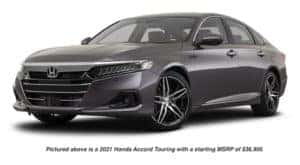 A grey 2021 Honda Accord Touring is angled left.