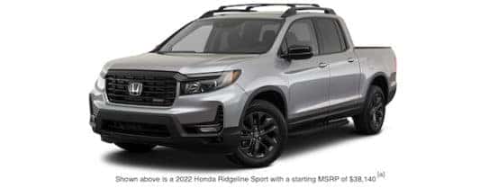 A silver 2022 Honda Ridgeline Sport is shown angled left.