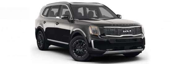 A black 2022 Kia Telluride is shown angled right.