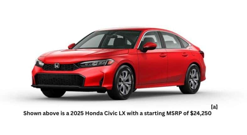 A red 2025 Honda Civic LX is angled left.