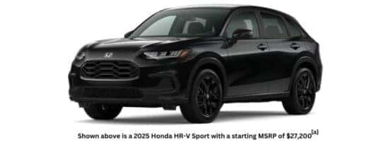 A black 2025 Honda HR-V Sport is angled left.