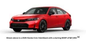 A red 2025 Honda Civic Hatchback is angled left.