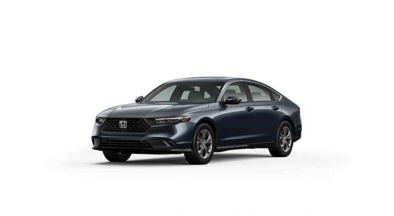 A blue 2025 Honda Accord Hybrid is angled left.