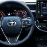 The steering wheel of a Toyota vehicle